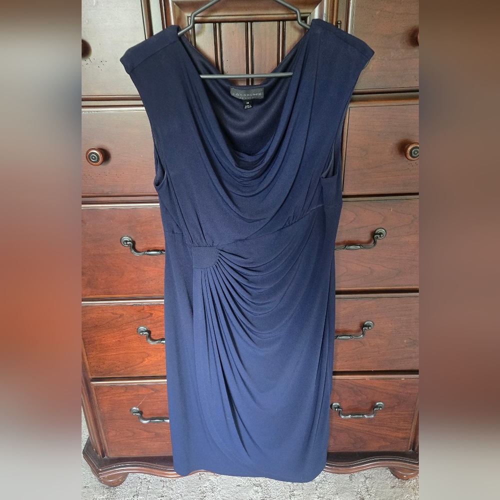 🌻Elegant Navy Blue Draped Dress, Sz. 14